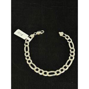 Silver Figaro Link Chain Bracelet 9 Inch 14 Grams Italy 925 Mens